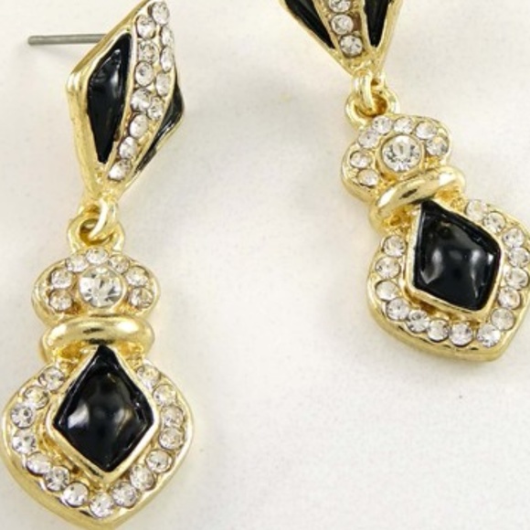 Black with Rhinestone Statement Earrings - Picture 4 of 4